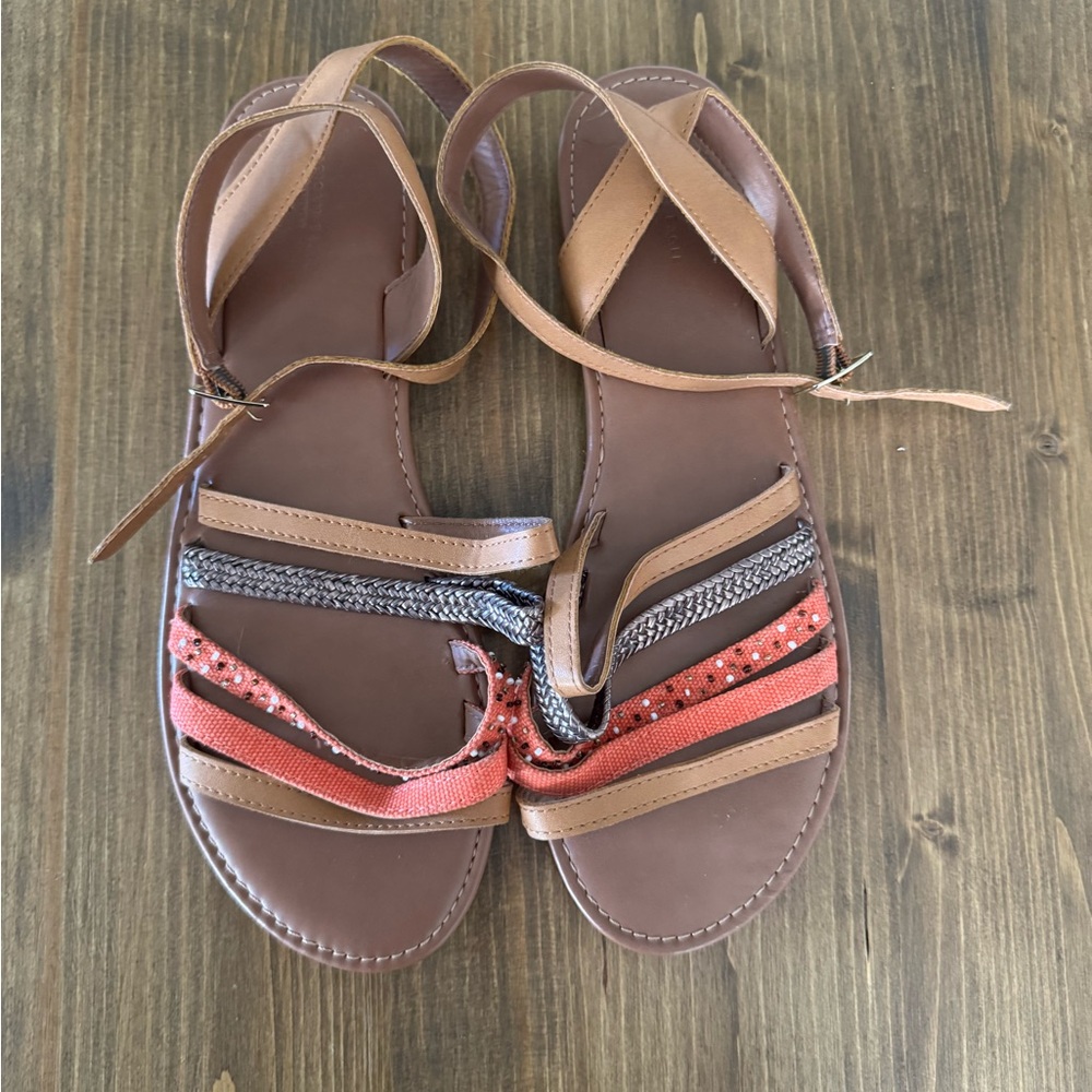 American Eagle Outfitters Brown and Red Strappy Sandals